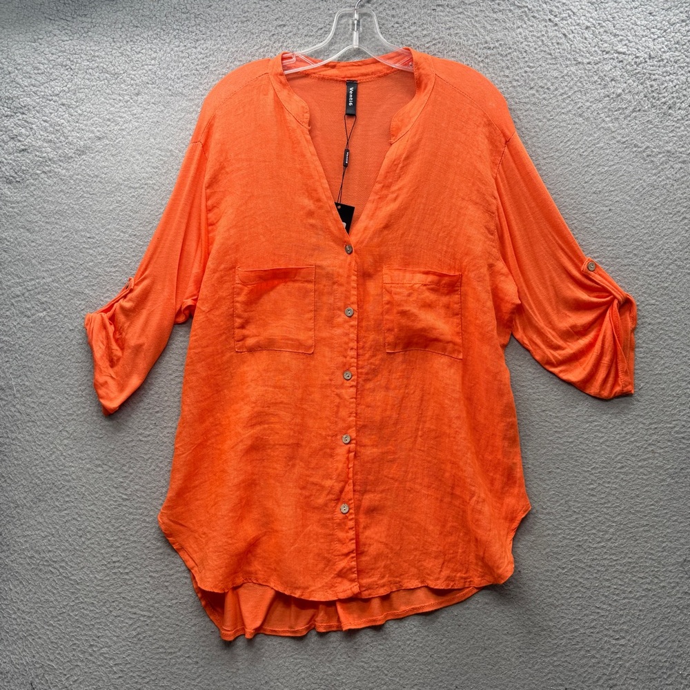 Venti6 Italy Linen Blend Women’s Size M Hi Low Button Up Shirt Top  Roll Sleeve